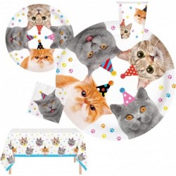 Serves 24 Complete Party Pack Cat Theme Party Supplies Includes Plates Cups Napkins Table Covers Ideal for Cat Birthday party...