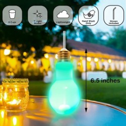 6 pack - LED Light Up White Light Bulb Cup with Straw | New Year’s Eve Party Supplies Birthday Party Favors NYE Barware Weddi...