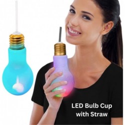 6 pack - LED Light Up White Light Bulb Cup with Straw | New Year’s Eve Party Supplies Birthday Party Favors NYE Barware Weddi...