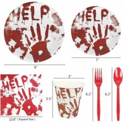 Halloween Bloody Party Tableware Set for 16 Guests Including Dinner Dessert Plates Lunch Napkins Cups for Halloween Scary Blo...