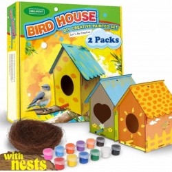 Bird House Kits for Children to Build with Nests 2 Pack Kids Gardening Craft kit DIY Wooden Birdhouse to Paint Bird Feeder fo...