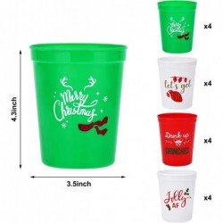 Christmas Plastic Party Cups - Set of 20 White Red and Green 16oz Plastic Holiday Stadium Cups 4 Festive Drinking Pun Designs...