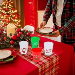 Christmas Plastic Party Cups - Set of 20 White Red and Green 16oz Plastic Holiday Stadium Cups 4 Festive Drinking Pun Designs...