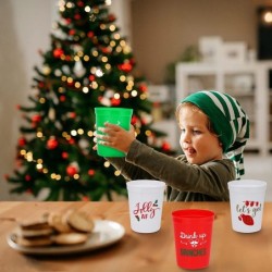 Christmas Plastic Party Cups - Set of 20 White Red and Green 16oz Plastic Holiday Stadium Cups 4 Festive Drinking Pun Designs...