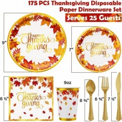 Thanksgiving Fall Party Supplies - 175 PCS Autumn Thanksgiving Disposable Dinnerware Set (25 Guest) with Maple Leaves Gold Pa...