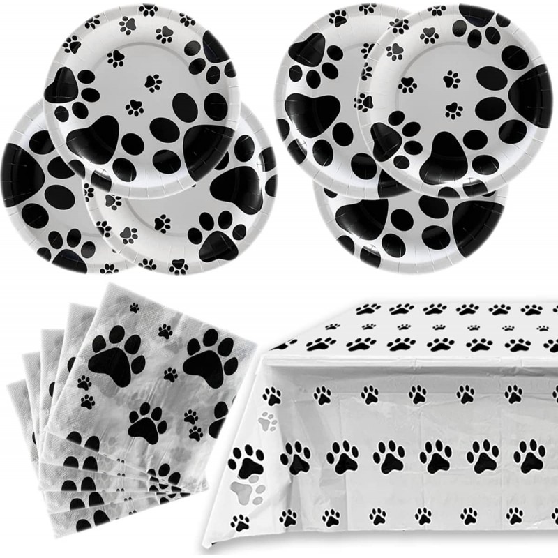 Dog Paw Prints Birthday Party Supplies 20 Plates and 20 Napkins and Tablecloth Dog Paw Prints Theme Birthday Party Decoration...