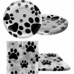 Dog Paw Prints Birthday Party Supplies 20 Plates and 20 Napkins and Tablecloth Dog Paw Prints Theme Birthday Party Decoration...