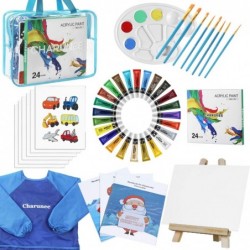 Kids Paint Set 44 Pieces Acrylic Paint Set with 8 Paint Brushes 8PCS 8x10 Painting Canvas Tabletop Easel & Waterproof Art Smo...