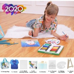 Kids Paint Set 44 Pieces Acrylic Paint Set with 8 Paint Brushes 8PCS 8x10 Painting Canvas Tabletop Easel & Waterproof Art Smo...