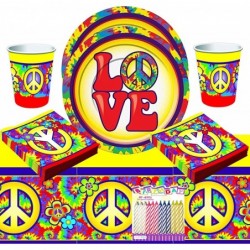 Hippie Party Supplies Pack Serves 16: | Hippie Birthday Party Suupplies | 60's 70's | Dessert Plates and Napkins Cups and Tab...