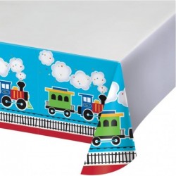 All Aboard Train Party Supplies Pack Serves 16: Dinner Plates Luncheon Napkins Cups and Table Cover with Birthday Candles (Bu...