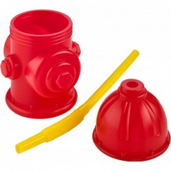 Straw Fire Hydrant Cups with Lids - (Pack of 4) Reusable 12 oz Red Plastic Fire Truck Party Supplies Cups and Firefighter Bir...