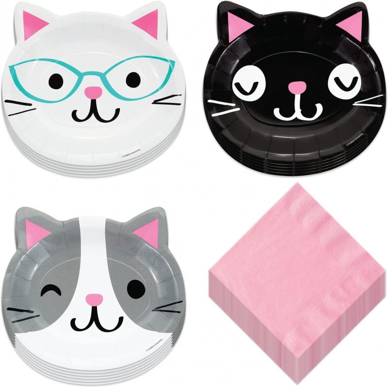 Cat Party Supplies Assorted Kitty Shaped Paper Plates and Pink Lunch Napkins (Serves 16) $39.17 Kids' Party Tableware