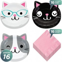 Cat Party Supplies Assorted Kitty Shaped Paper Plates and Pink Lunch Napkins (Serves 16) $39.17 Kids' Party Tableware