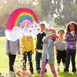 Rainbow Shaped Pinata Cute Cloud Pinata Fiesta Party Pinata with Stake Rainbow Paper Blindfold and Holographic Confetti Rainb...