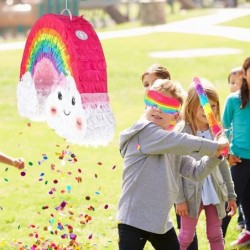 Rainbow Shaped Pinata Cute Cloud Pinata Fiesta Party Pinata with Stake Rainbow Paper Blindfold and Holographic Confetti Rainb...