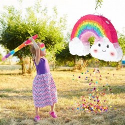 Rainbow Shaped Pinata Cute Cloud Pinata Fiesta Party Pinata with Stake Rainbow Paper Blindfold and Holographic Confetti Rainb...