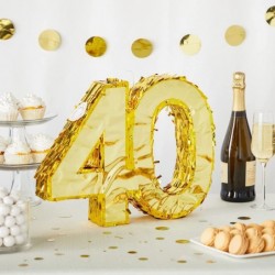 Gold Foil Number 40 Pinata for 40th Birthday Party Decorations Centerpieces Anniversary Celebrations (Small 16.5 x 13 In) $38...