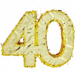 Gold Foil Number 40 Pinata for 40th Birthday Party Decorations Centerpieces Anniversary Celebrations (Small 16.5 x 13 In) $38...