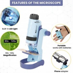 IQCREW - Fossil Collection & Microscope Activity Kit 60X-120X Portable LED Handheld Microscope 18-pc Premium Fossil Specimen ...