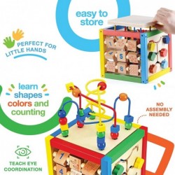 Wooden Activity Cube for Baby - 6 in-1 Baby Activity Play Cube with Bead Maze Shape Sorter Abacus Counting Beads Counting Num...