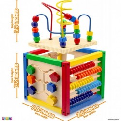 Wooden Activity Cube for Baby - 6 in-1 Baby Activity Play Cube with Bead Maze Shape Sorter Abacus Counting Beads Counting Num...