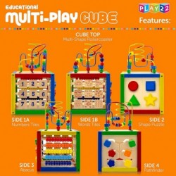 Wooden Activity Cube for Baby - 6 in-1 Baby Activity Play Cube with Bead Maze Shape Sorter Abacus Counting Beads Counting Num...