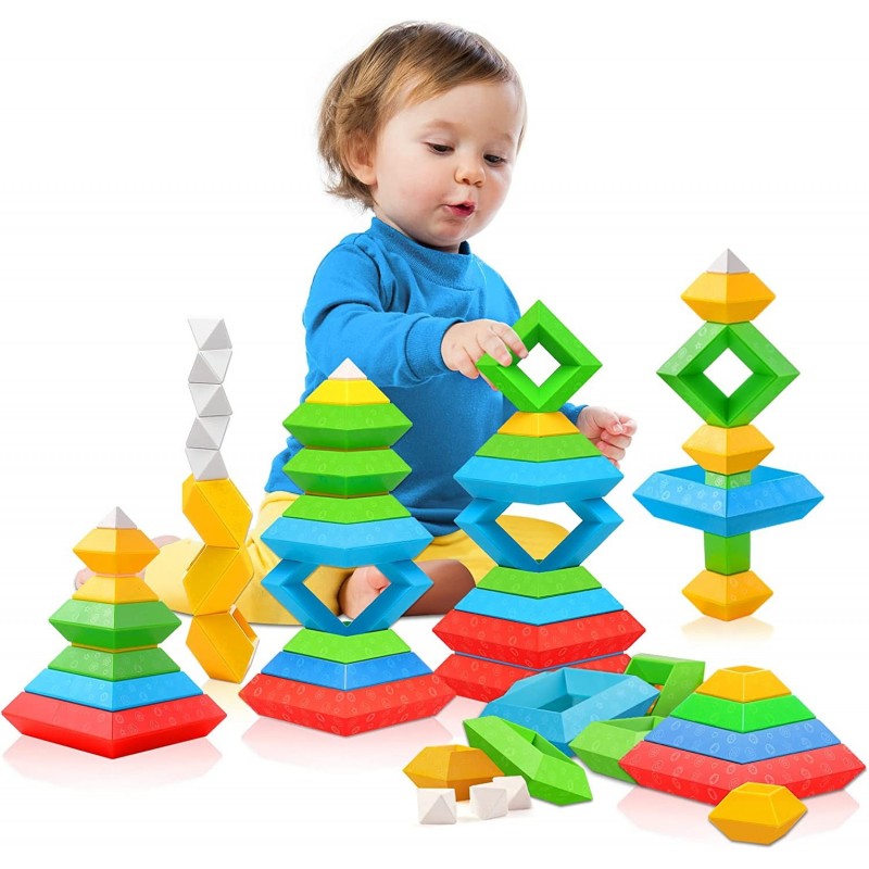 Montessori Toys for 1 2 3 4 5 Year Old Boys Girls Toddlers Preschool Learning Activities 30Pcs Building Blocks Stacking Educa...