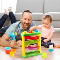 Pound a Ball with Blue Rocket Hammer + 8 Stacking Cups for 1 Year Old Boys and Girls|Durable Pound & Roll for Toddler Age 1 2...