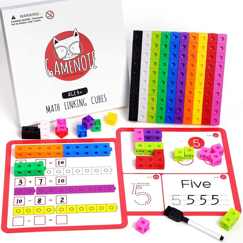 Math Cubes Manipulatives with Activity Cards - Number Counting Blocks Toys Snap Linking Cube Math Counters for Kids Kindergar...