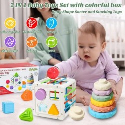 Montessori Toys for 1 Year Old 2 in 1 Baby Toys 6 to 12 Months Shape Sorter Toys with 10 Pcs Sensory Blocks&Stacking Toys Bab...