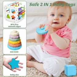 Montessori Toys for 1 Year Old 2 in 1 Baby Toys 6 to 12 Months Shape Sorter Toys with 10 Pcs Sensory Blocks&Stacking Toys Bab...