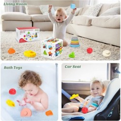 Montessori Toys for 1 Year Old 2 in 1 Baby Toys 6 to 12 Months Shape Sorter Toys with 10 Pcs Sensory Blocks&Stacking Toys Bab...