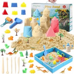 Play Sand: 46Pcs Sand Toys Set with 3lbs Colored Sand-Beach Sand Foldable Cloth Sandbox Castle Tools Dinosaur Figures-Sand Ar...