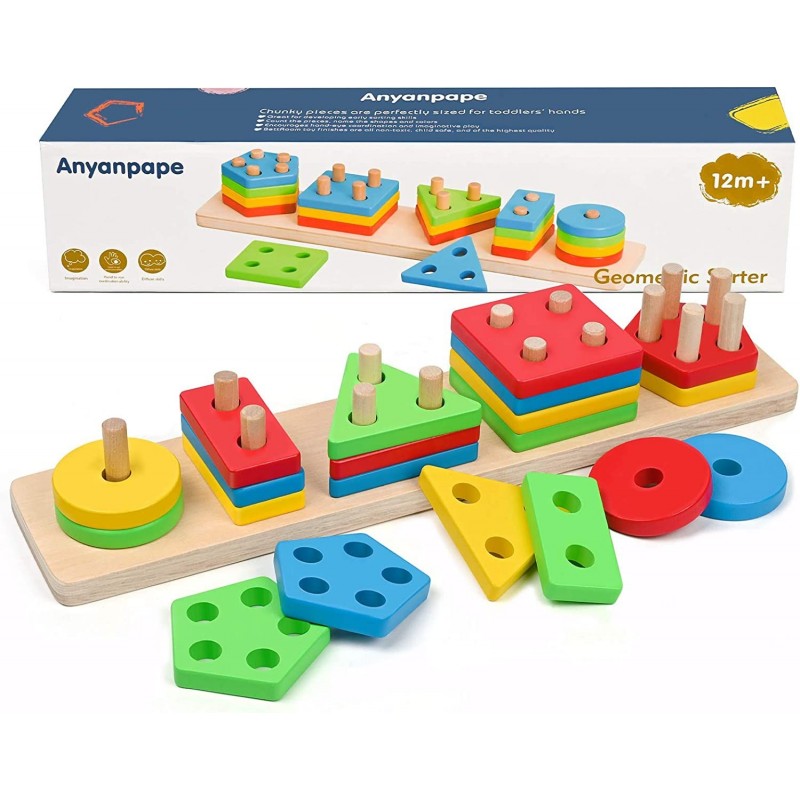 Ayanpape Wooden Educational Toddler Toys for Boys Girls Age 3 4 5 6 and Up Shape Color Recognition Preschool Stack and Sort G...