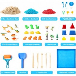 Play Sand: 46Pcs Sand Toys Set with 3lbs Colored Sand-Beach Sand Foldable Cloth Sandbox Castle Tools Dinosaur Figures-Sand Ar...