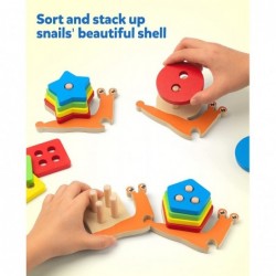 Montessori Toy for Toddler Wooden Snail Stacking Sorter Set Geometric Color Shape Block Fine Motor Skill Preschool Educationa...