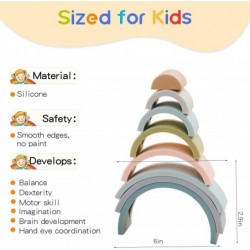 Silicone Rainbow Stacking Toy Color Sorting Toys 8 Pcs Stacking Game Rainbow Stacker Shape Matching Learning Montessori Toy E...