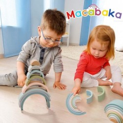 Silicone Rainbow Stacking Toy Color Sorting Toys 8 Pcs Stacking Game Rainbow Stacker Shape Matching Learning Montessori Toy E...