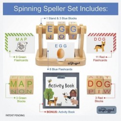 Real Wood Spin and Read Montessori Phonetic Reading Blocks Combines Spelling Blocks with Phonics flashcards for a Frustration...