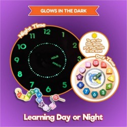 Lace & Learn Wood Clock for Kids - Shapes Colors Lacing & Telling Time Toddler Clock - Glow in The Dark Fine Motor Skills and...