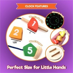 Lace & Learn Wood Clock for Kids - Shapes Colors Lacing & Telling Time Toddler Clock - Glow in The Dark Fine Motor Skills and...