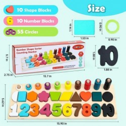 Wooden Number Puzzles for Toddlers Montessori Toys Color Shape Sorter Counting Game Preschool Learning Activities Educational...