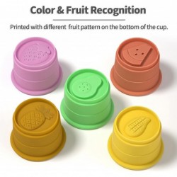 Soft Silicone Stacking Cups Toy 5 PCS Montessori Toys for 10+ Months Toddlers Building Toys Nesting Cups Toys for Educational...