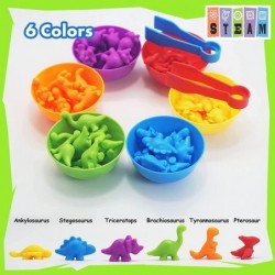 Counting Dinosaurs Matching Game with Sorting Cups Color Classification and Sensory Training Educational Learning Toys Set Gi...