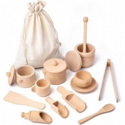 Montessori Toys Wooden Sensory Bin Tools with 14 Pcs Pretend Kitchen Play Sets for Preschool Toddlers $59.37 Early Developmen...