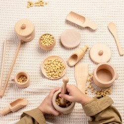 Montessori Toys Wooden Sensory Bin Tools with 14 Pcs Pretend Kitchen Play Sets for Preschool Toddlers $59.37 Early Developmen...