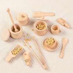 Montessori Toys Wooden Sensory Bin Tools with 14 Pcs Pretend Kitchen Play Sets for Preschool Toddlers $59.37 Early Developmen...