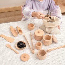 Montessori Toys Wooden Sensory Bin Tools with 14 Pcs Pretend Kitchen Play Sets for Preschool Toddlers $59.37 Early Developmen...