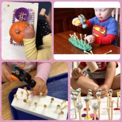 Hammering and Pounding Toys for Kids Include 1 Wood Hammer and 30 Bamboo Nails Improve Fine Motor Skills Friendly Natural Woo...